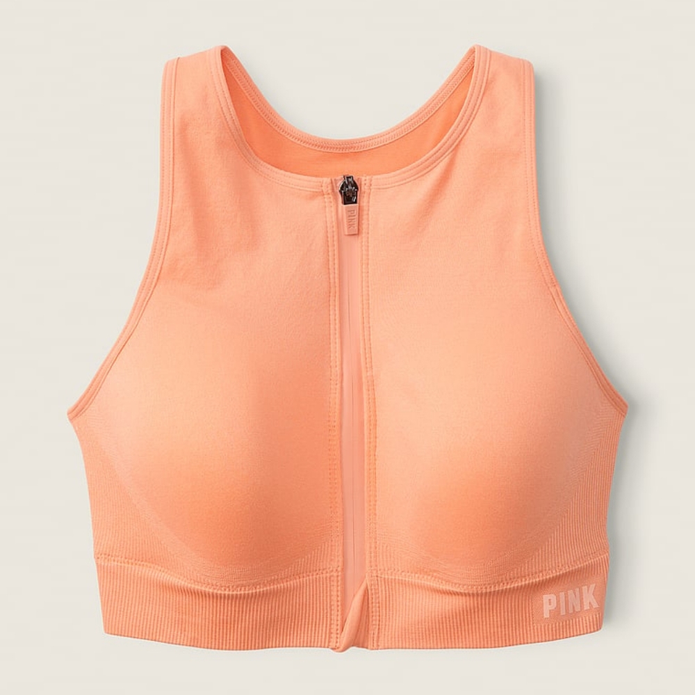 NWT PINK Coral Zip "Active Seamless Air High Impact Sports Bra", Women's size XS